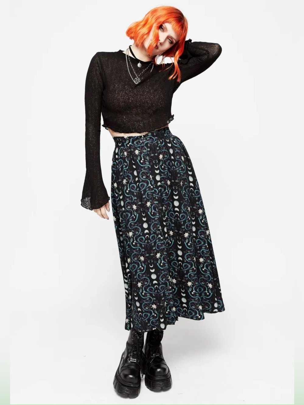 Disturbia Pythia Print Button Up Midi Skirt US 4 / UK 8